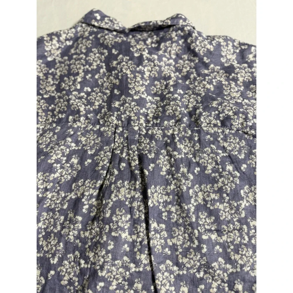 Rachel Zoe Women Floral 100% Linen Short Sleeve Button Up Shirt purple Size M - Picture 8 of 10